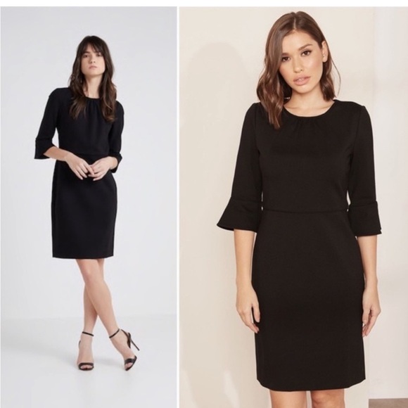 J. Crew Bell Sleeve Ponte Knit Sheath Dress Size 4 Black Knee Length Structured - Picture 12 of 13